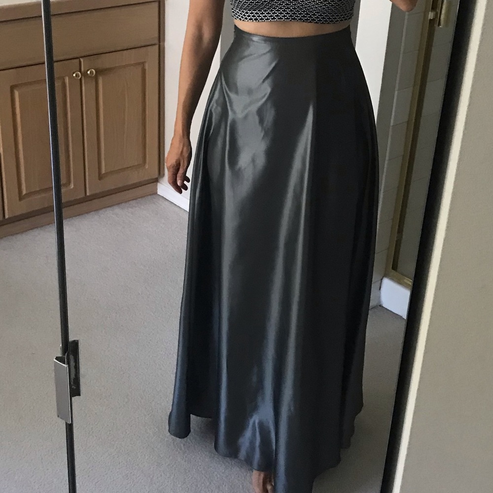 Express dark silver metallic long skirt